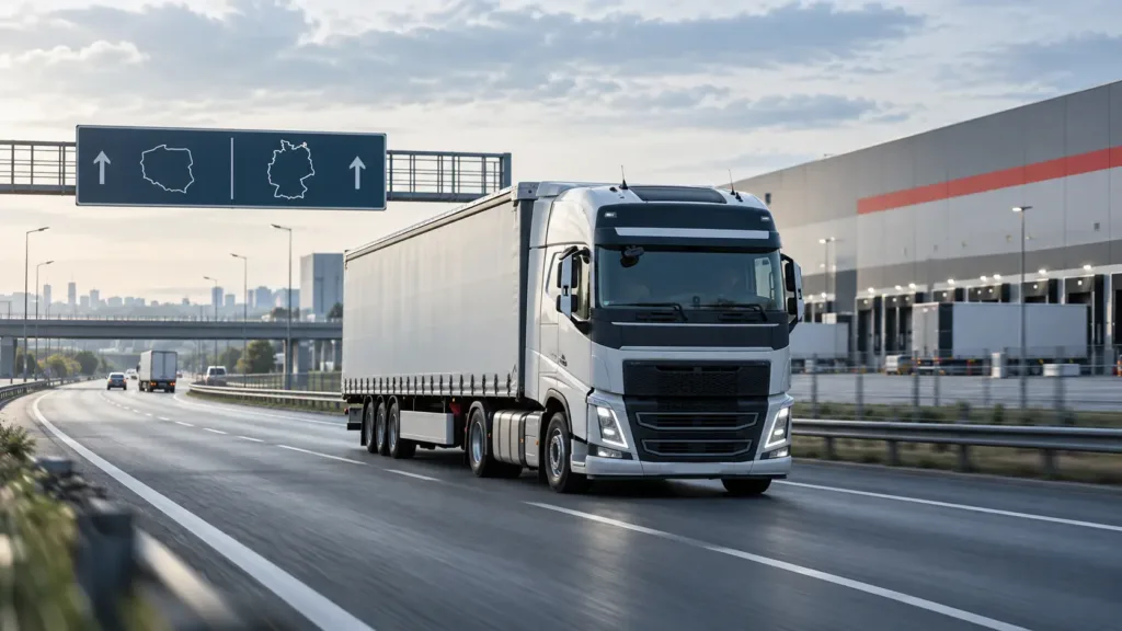 International road freight shipment travelling between Poland and Germany